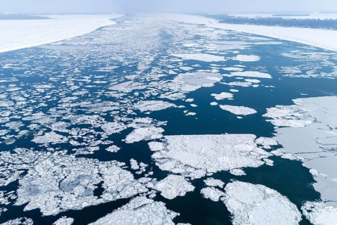 DefaultIce broken after a ship passed over the frozen St. Lawrence River, Region of Center Quebec,