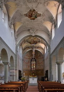 Interior view, choir, altar, collegiate church Sankt Peter und Paul, Niederzell, Insel Reichenau,
