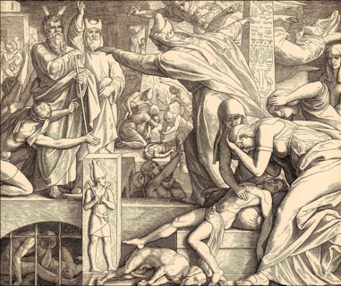 The tenth Plague: Death of Egyptians' firstborn children, Old Testament, by Julius Schnorr von