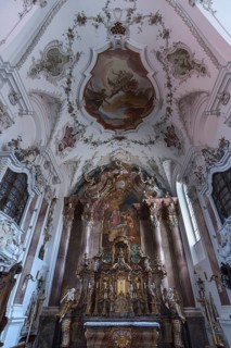 High Altar of the Baroque Church of St. Andrew, Nesselwang, Bavaria, Germany