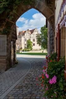 View from the castle gate to Cadolzburg Castle, Bavaria, Germany