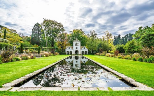 Autumn Colours over Bodnant House and Garden, Conwy River, Colwyn Bay, Conwy, Wales, UK