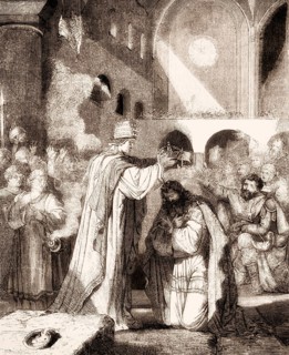 Pope Saint Leo III crowned Charlemagne Imperator Romanorum, on Christmas Evening, 800