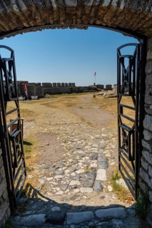 Gate in the walls of Rozafa Castle and its citadel in the city Shkoder. Albania