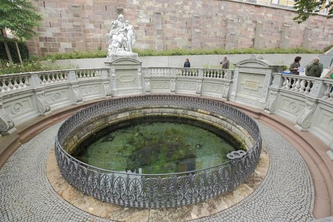 Water basin with Danube spring, Donaueschingen, Southern Black Forest, Black Forest,
