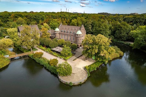 The Wasserschloss Haus Wittringen in Gladbeck seen from the air, Ruhr area, North Rhine-Westphalia,