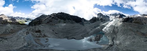 Aerial view, Alpine panorama, mountain landscape with glacier Glacier de Cheilon and summit Mont