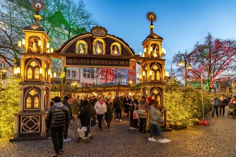 Christmas market Heinzel's winter fairy tale at dusk, Cologne, North Rhine-Westphalia, Germany