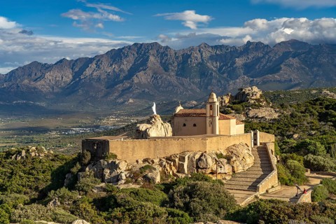The Notre Dame de la Serra pilgrimage chapel in Calvi, Balagne, Corsica, France