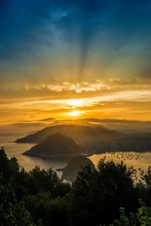 Panorama, Sunrise, View from Monte Igueldo, San Sebastian, Donostia, Basque Country, Northern
