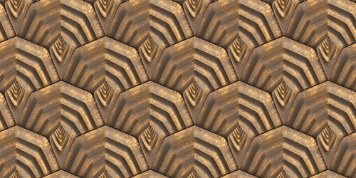 A 3D shield-shaped pattern with metallic tones, featuring intricate geometric designs. Perfect for