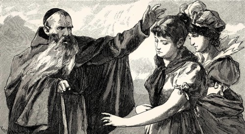 ACT V., SCENE VII., Eugenie, Monk, scene from THE NATURAL DAUGHTER, DIE NATÜRLICHE TOCHTER, by