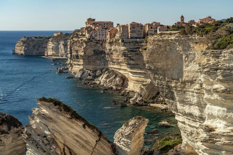 Bonifacio and the white cliffs of the cliffs, Corsica, France