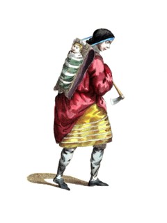 Historical clothing, fashion over time, traditional costume of the Wiendot Indian woman in the 18th