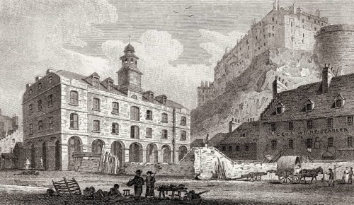 Edinburgh castle from the Vennel, Scotland, 19th century, Views in Edinburgh by J. & H. S. Storer
