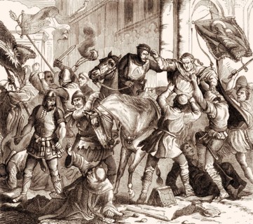 Pope Benedict VIII is torn from his horse, reigned from 18 May 1012 to his death in 1024