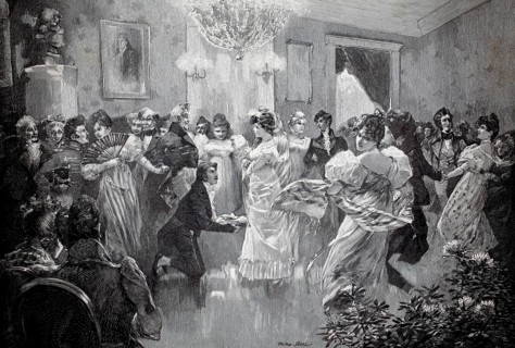 A wedding ball in the 19th century with wealthy people, Germany, authentic, digitally restored