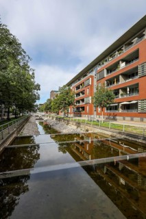 Duisburg, Ruhr area, North Rhine-Westphalia, Germany, sponge city. Climate-resilient city. Modern