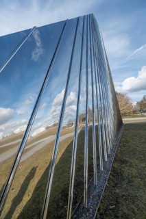 Modern church building, a sculpture in Hubland, detailed view, stands in the new district on the