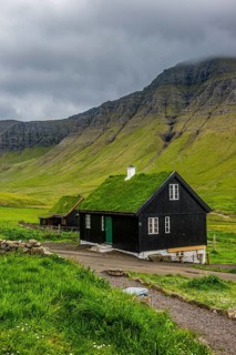 Grassroof houses in Gasadalur, Vagar, Faroe islands, Denmark