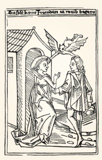 Woodcut from Seelentrost, Comfort for the Soul, the ninth commandment, Anton Sorg, 1478