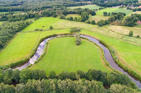 Aerial view of the Hunte river course, river, natural, Meander, Großenkneten, Lower Saxony, Germany