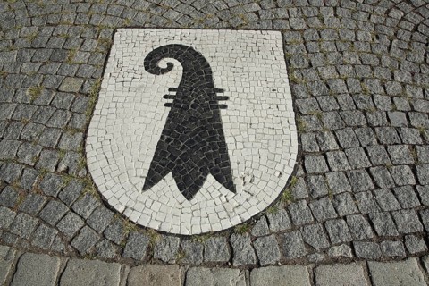 Black and white floor mosaic and coat of arms of Basel bishops, Basel staff, Basel Swiss, episcopal