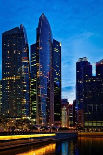 Singapore downtown business center skyscrapers in evening