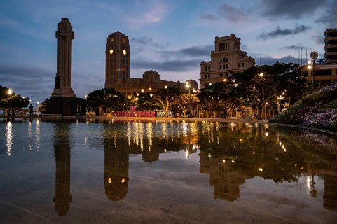 Cityscape during evening in the city Santa Cruz, Tenerife