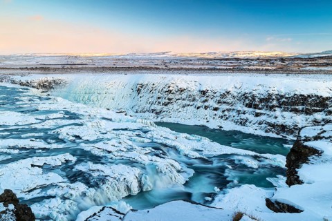Gullfoss, Hvítá river waterfall, ice, frost, snow, winter, Haukadalur, Iceland, Scandinavia