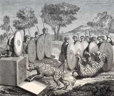 Leopard hunting scene, fresco at the tomb of Quintus Nasonius Ambrosius, Via Flaminia, Rome