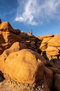 Sandstone formations in Goblin Valley State Park, Utah, create an otherworldly landscape. The