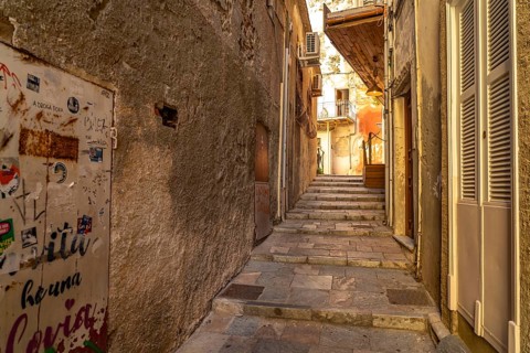 Alley in the old town of Bastia, Corsica, France