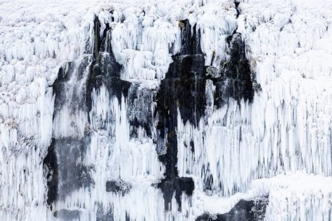 Icicles at Seljalandsfoss, Rangárþing eystra, waterfall, ice, snow, winter, Hella, Iceland,