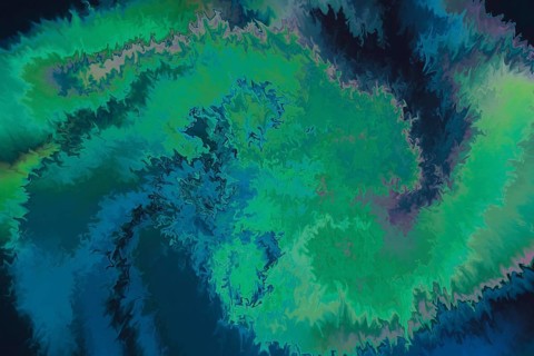 This electric background features swirling patterns of green and blue, creating a dynamic and