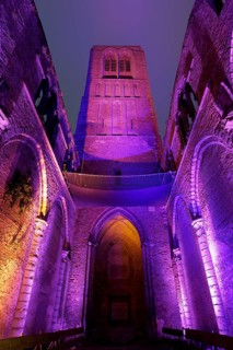 Gothic Church of Our Lady, Onze-Lieve-Vrouwekerk, former nave arcades, colourfully illuminated,