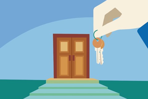 A hand holds a set of keys, poised to open a charming door, symbolizing new opportunities and the