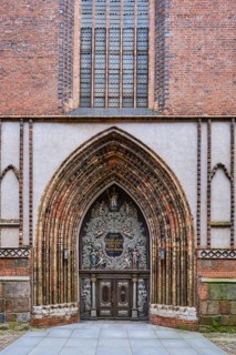 Richly decorated west portal of the Nikolaikirche Hanseatic City of Stralsund, Mecklenburg-Western