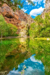 Beautiful reflections in the Mirror Lake in the Natural Park of the Monastery of Piedra, Aragon