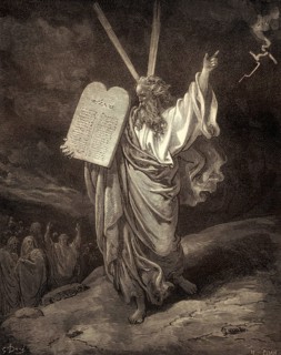 Ten Commandments, Moses descending from Mount Sinai, Old Testament, by Gustave Doré, 1863