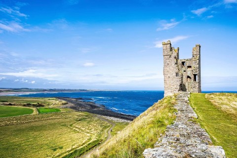 Ruins of Dunstanburgh Castle, Northumberland Coast, England, UK