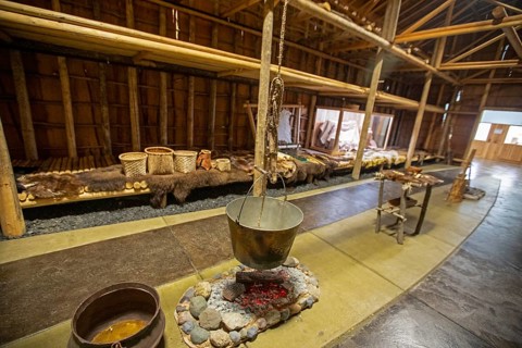 Monroe, Michigan - An Iroquois longhouse at River Raisin National Battlefield Park. The park