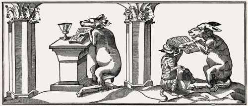 Satirical relief of the misguided priests from the Strasbourg Cathedral, animal parody, Alsace,
