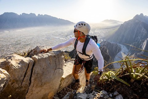 A man expertly practices mountaineering and rappelling at Eagleâ€™s Nest in Monterrey, Mexico.