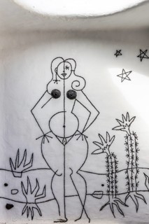 Toilet entrance, Jardin de Cactus with more than 10,000 cacti by Cesar Manrique, Guatiza,