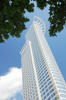 White Westend Tower 208m, skyscraper, looking up, modern building, modernism, looking up to,