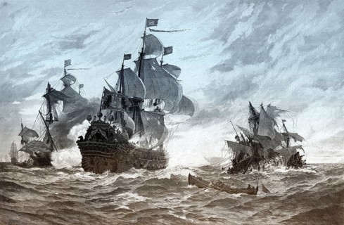 Naval battle, Wapen von Hamburg, Berend Jacobsen Karpfanger, 17th century