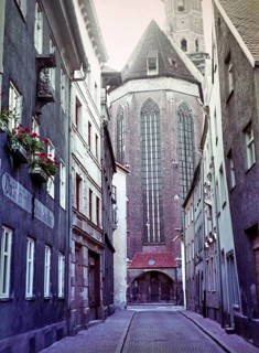 Historic buildings in the city of Landshut, Bavaria, Germany in 1970