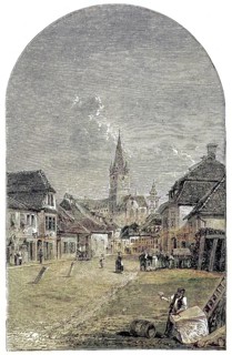 Inner city of Sibiu, Sibiu, in 1869, Transylvania, Transylvania, Romania, Historic, digitally