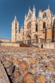 Santa Maria de Regla de Leon Cathedral stands majestically under a clear blue sky, showcasing its